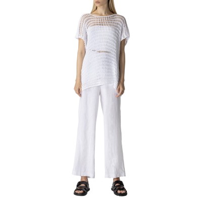 Lotus Eaters Trousers Linen Elastic Waist And Zip-White