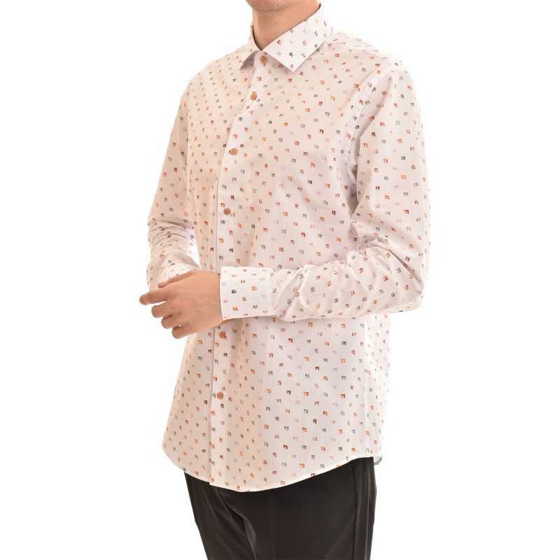 Vittorio Square Patterned Shirt-Off White Vittorio Square Patterned Shirt-Off White