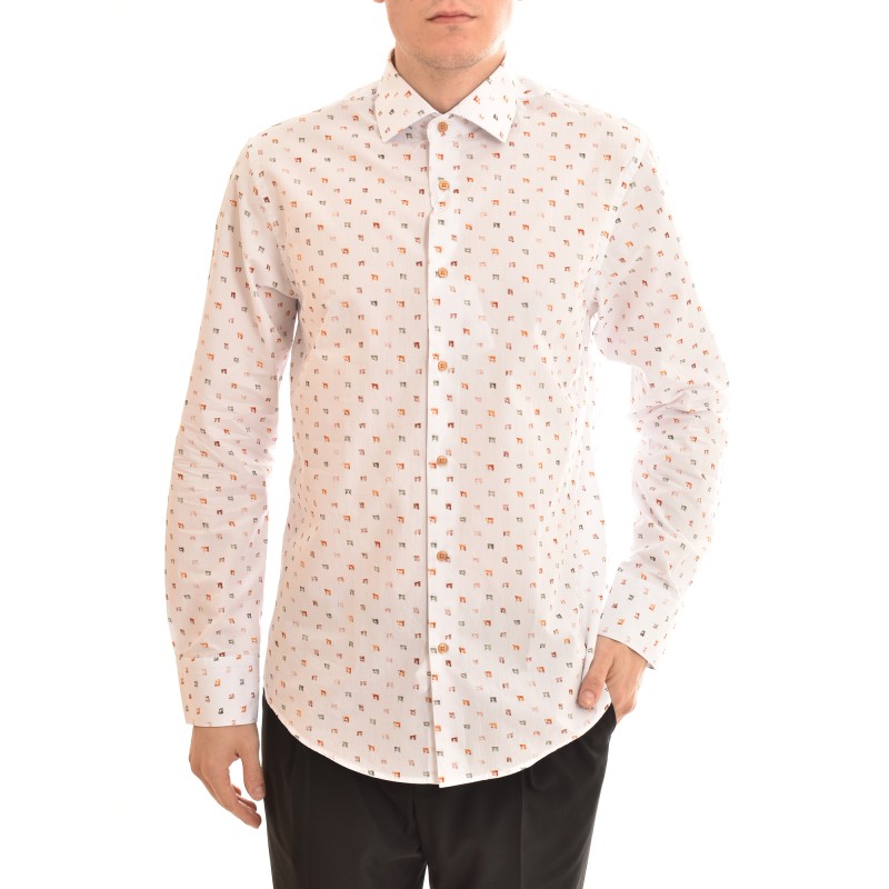 Vittorio Square Patterned Shirt-Off White Vittorio Square Patterned Shirt-Off White