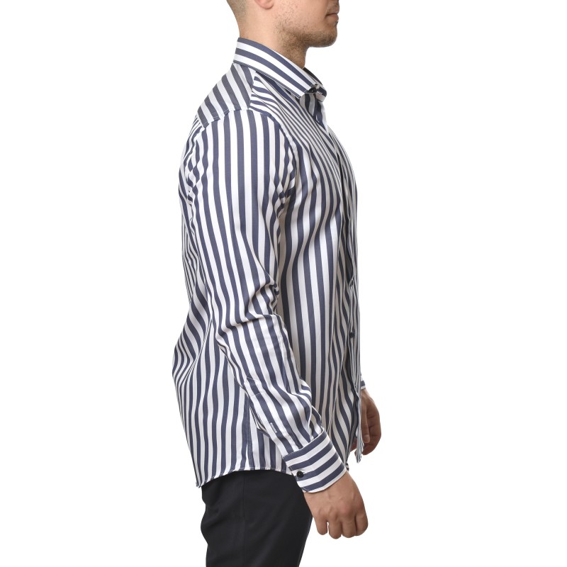 Vittorio Shirt Striped With Micro Designs-Blue