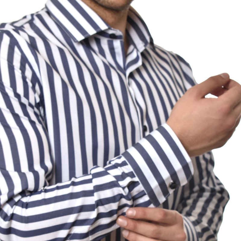 Vittorio Shirt Striped With Micro Designs-Blue