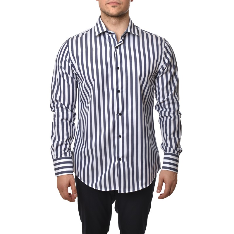 Vittorio Shirt Striped With Micro Designs-Blue