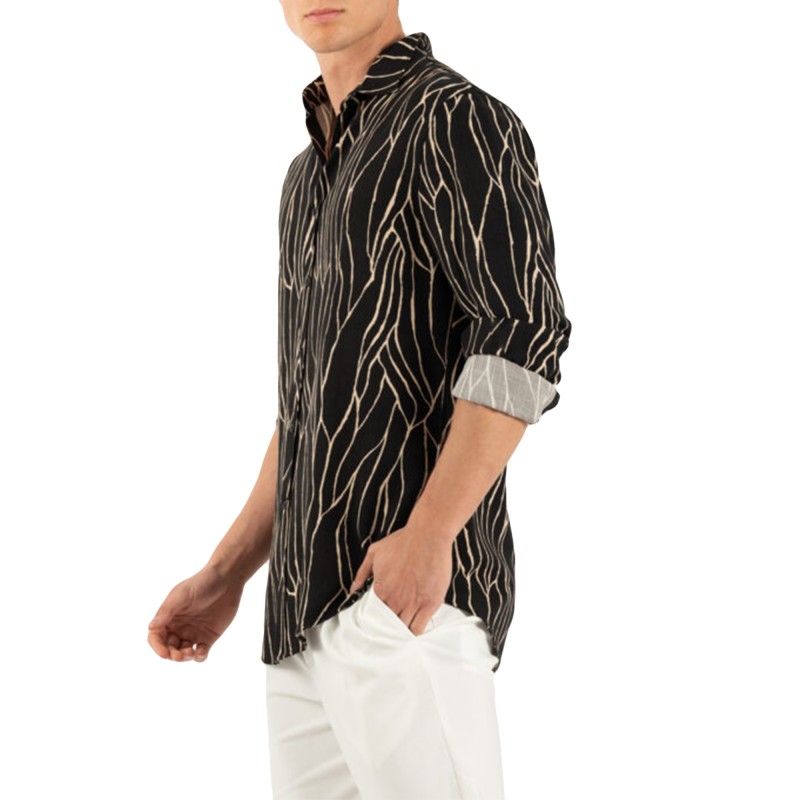 Vittorio Shirt Printed With A Pattern On The Fabric Structure-Black Vittorio Shirt Printed With A Pattern On The Fabric Structure-Black