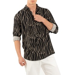 Vittorio Shirt Printed With A Pattern On The Fabric Structure-Black