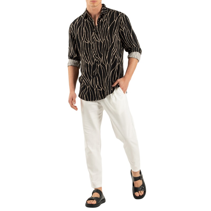 Vittorio Shirt Printed With A Pattern On The Fabric Structure-Black Vittorio Shirt Printed With A Pattern On The Fabric Structure-Black