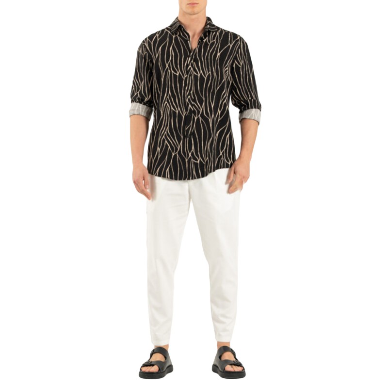 Vittorio Shirt Printed With A Pattern On The Fabric Structure-Black Vittorio Shirt Printed With A Pattern On The Fabric Structure-Black