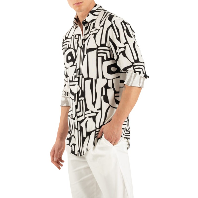 Vittorio Shirt Printed With A Pattern On The Fabric Structure-White/Black Vittorio Shirt Printed With A Pattern On The Fabric Structure-White/Black
