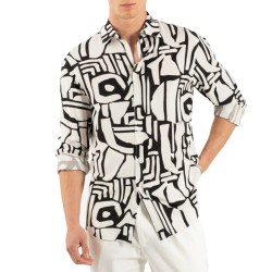 Vittorio Shirt Printed With A Pattern On The Fabric Structure-White/Black