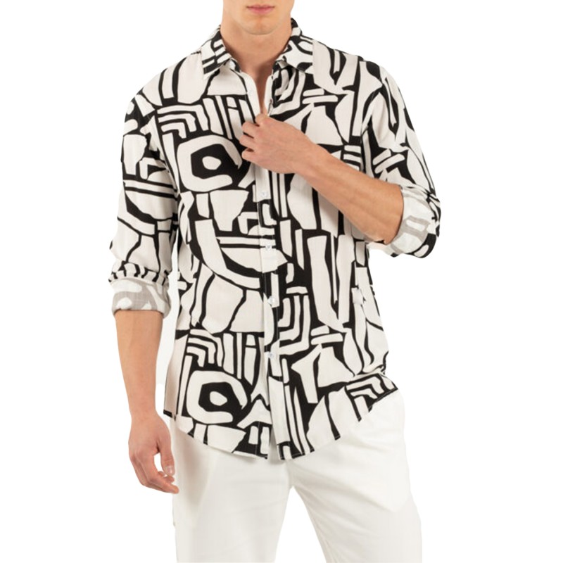 Vittorio Shirt Printed With A Pattern On The Fabric Structure-White/Black Vittorio Shirt Printed With A Pattern On The Fabric Structure-White/Black