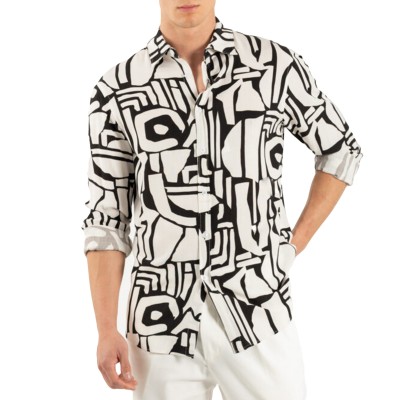 Vittorio Shirt Printed With A Pattern On The Fabric Structure-White/Black