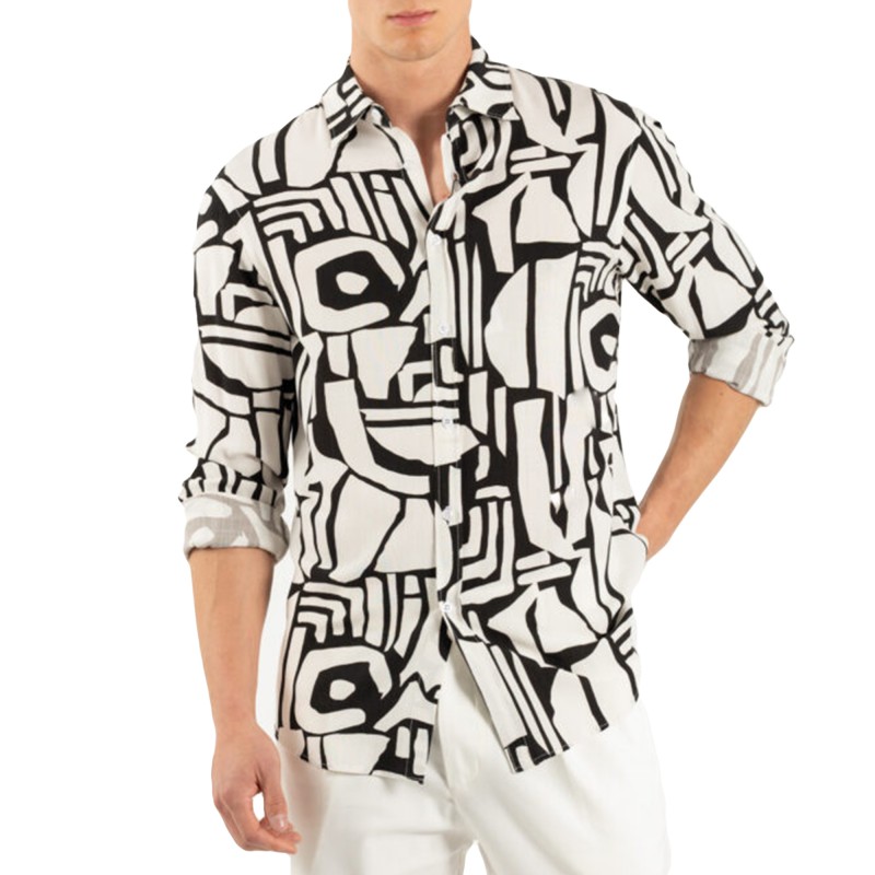 Vittorio Shirt Printed With A Pattern On The Fabric Structure-White/Black Vittorio Shirt Printed With A Pattern On The Fabric Structure-White/Black