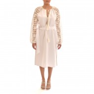 Kasia Belted Sleeve Embroidered Dress-White