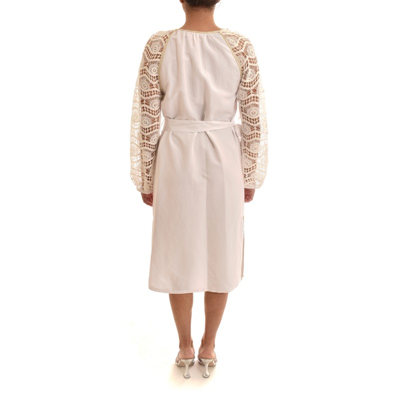 Kasia Belted Sleeve Embroidered Dress-White Kasia Belted Sleeve Embroidered Dress-White
