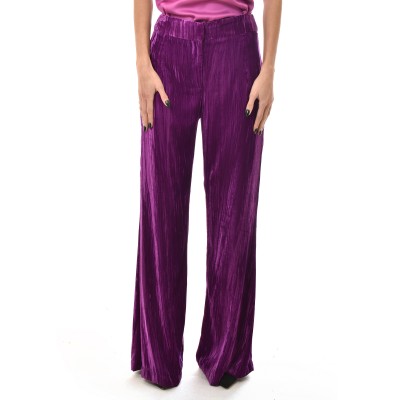 Twenty-29 Anaglyph Pattern Velvet Trousers-Purple
