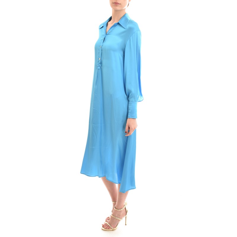 Twenty-29 Semi Button Up Satin Dress In Relaxed Fit-Sky Blue