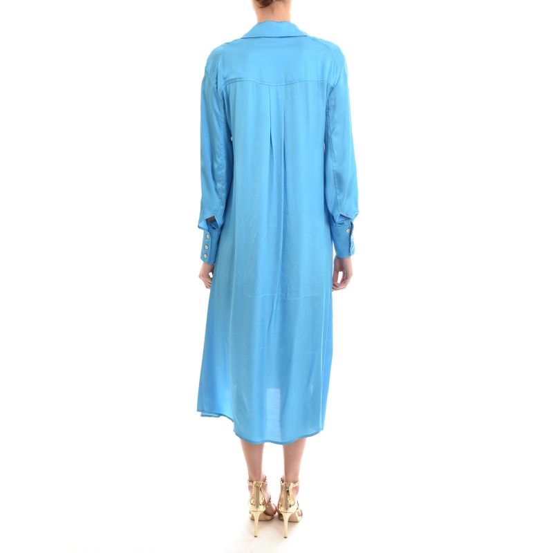 Twenty-29 Semi Button Up Satin Dress In Relaxed Fit-Sky Blue