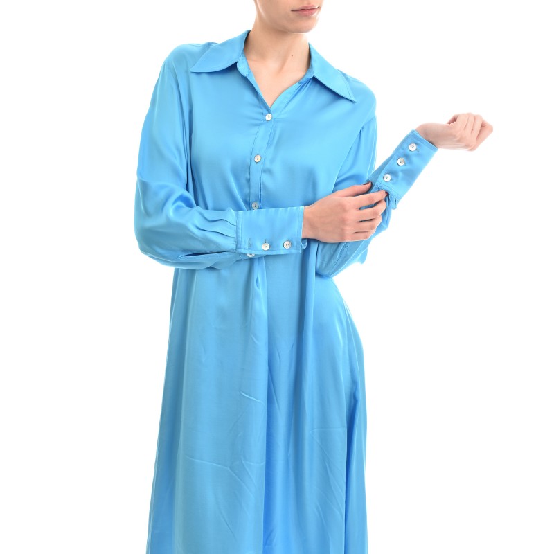 Twenty-29 Semi Button Up Satin Dress In Relaxed Fit-Sky Blue