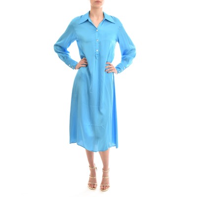 Twenty-29 Semi Button Up Satin Dress In Relaxed Fit-Sky Blue