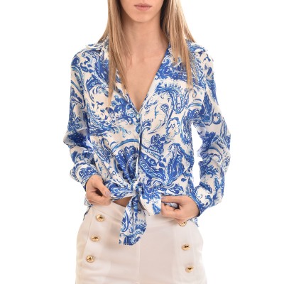Twenty-29 Relaxed Fit Satin Shirt With Bow-Ocean Wave