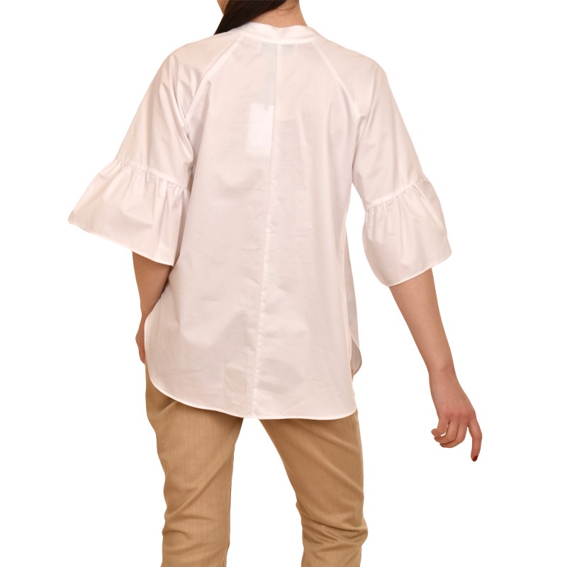 Twenty-29 Mao Tied Collar Blouse With Puffy Sleeves-White