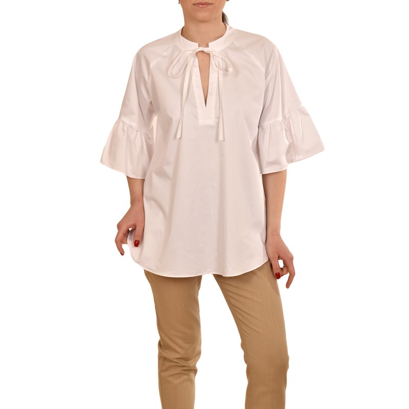 Twenty-29 Mao Tied Collar Blouse With Puffy Sleeves-White