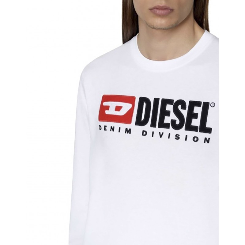 Diesel Long-Sleeve T-Shirt With Fleece Logo-White Diesel Long-Sleeve T-Shirt With Fleece Logo-White