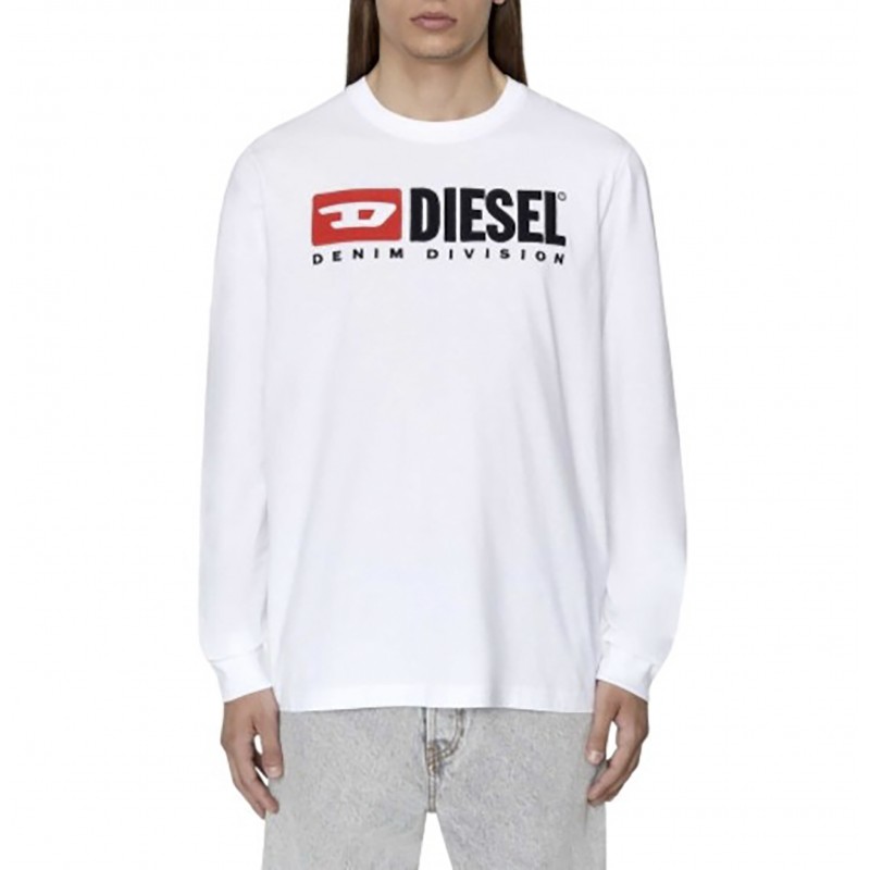 Diesel Long-Sleeve T-Shirt With Fleece Logo-White Diesel Long-Sleeve T-Shirt With Fleece Logo-White