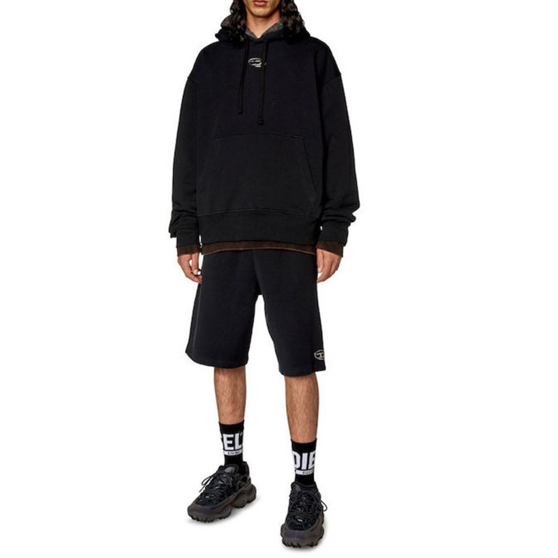 Diesel Oversized Hoodie With Metallic Logo-Black Diesel Oversized Hoodie With Metallic Logo-Black