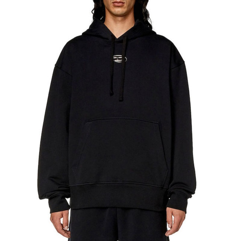 Diesel Oversized Hoodie With Metallic Logo-Black Diesel Oversized Hoodie With Metallic Logo-Black