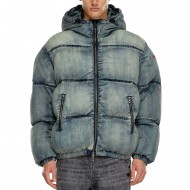 Diesel Distressed Denim Effect Puffer Jacket-90's Pale Denim