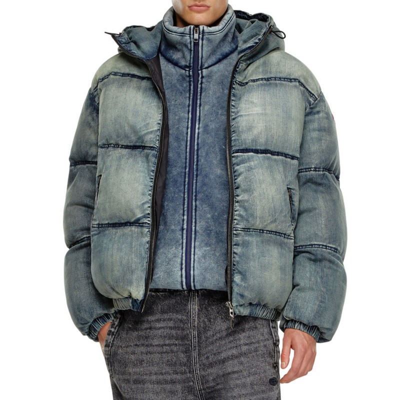 Diesel Distressed Denim Effect Puffer Jacket-90's Pale Denim Diesel Distressed Denim Effect Puffer Jacket-90's Pale Denim