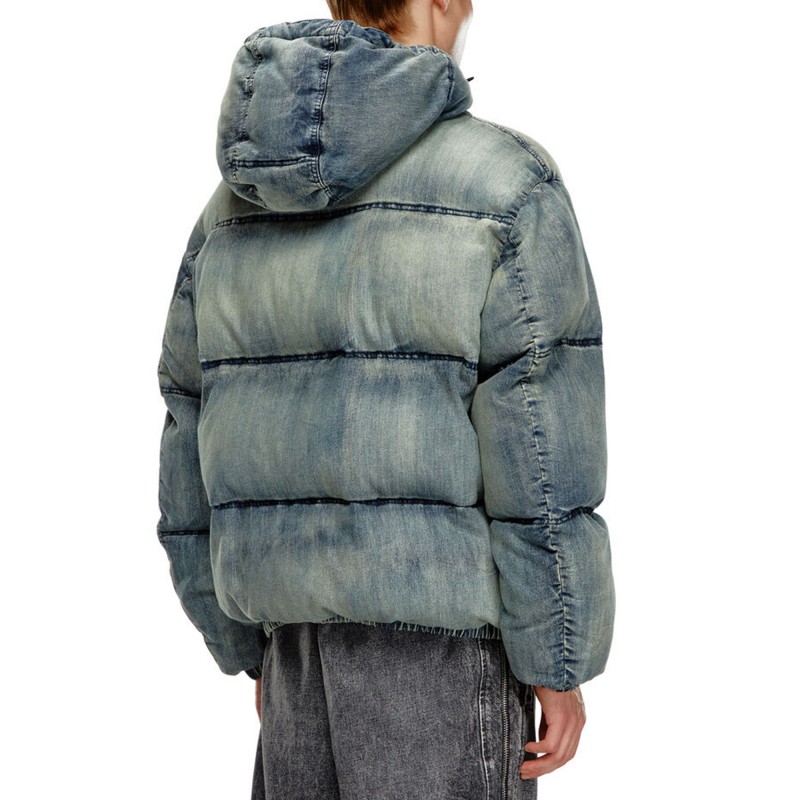 Diesel Distressed Denim Effect Puffer Jacket-90's Pale Denim Diesel Distressed Denim Effect Puffer Jacket-90's Pale Denim