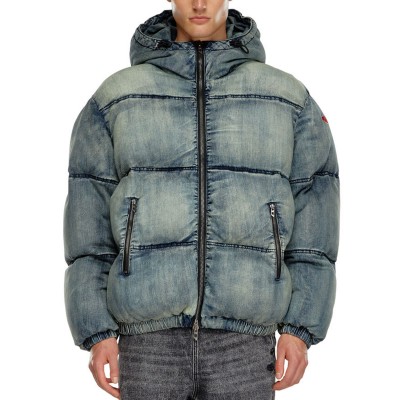 Diesel Distressed Denim Effect Puffer Jacket-90's Pale Denim