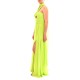 Allure Long Plisse Patterned Dress With Neck Bow-Lime
