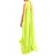 Allure Long Plisse Patterned Dress With Neck Bow-Lime