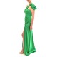 Allure Wrap Waist Shoulder Bow Dress-Green Allure Wrap Waist Shoulder Bow Dress-Green