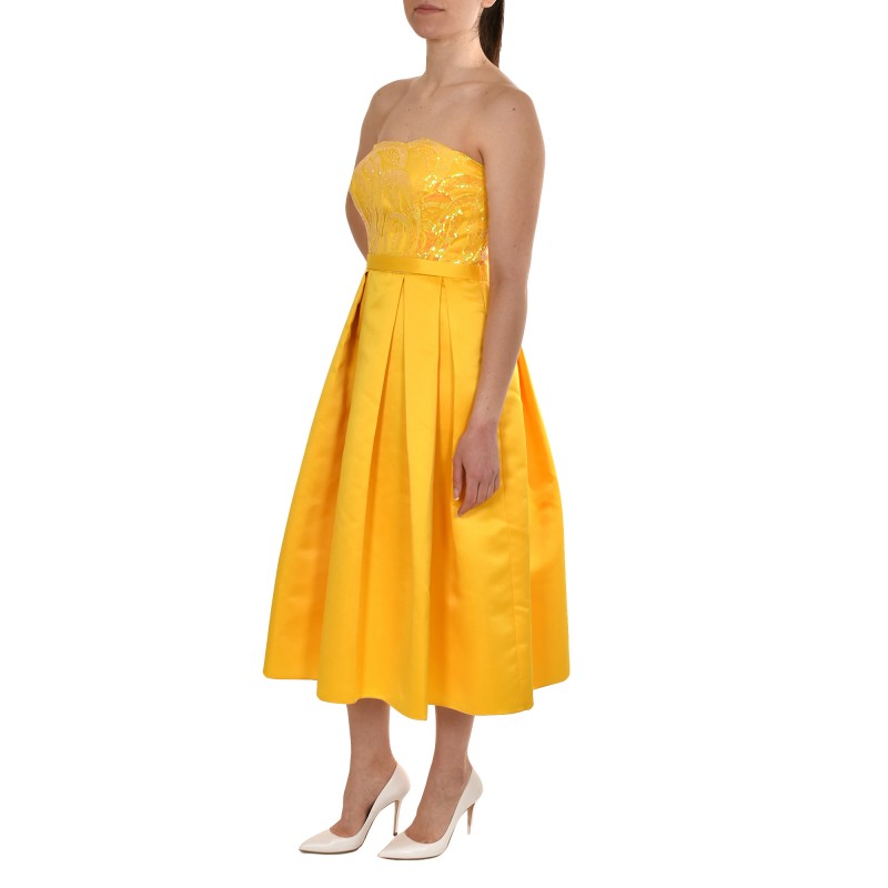 Allure Evening Sequin Patterned Pleated Dress-Yellow Allure Evening Sequin Patterned Pleated Dress-Yellow