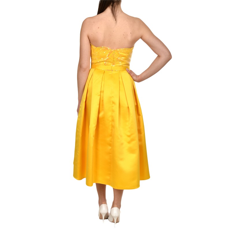 Allure Evening Sequin Patterned Pleated Dress-Yellow Allure Evening Sequin Patterned Pleated Dress-Yellow