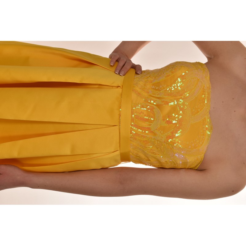 Allure Evening Sequin Patterned Pleated Dress-Yellow Allure Evening Sequin Patterned Pleated Dress-Yellow