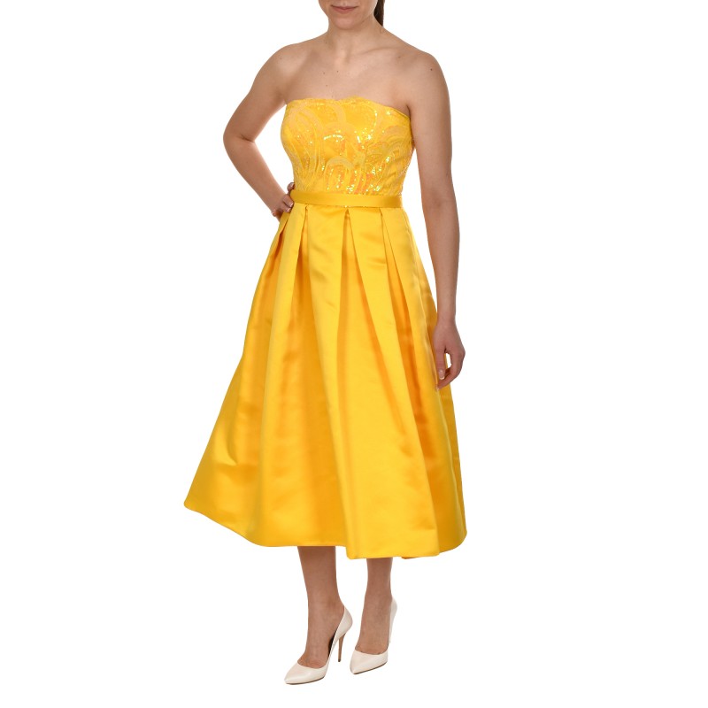 Allure Evening Sequin Patterned Pleated Dress-Yellow Allure Evening Sequin Patterned Pleated Dress-Yellow