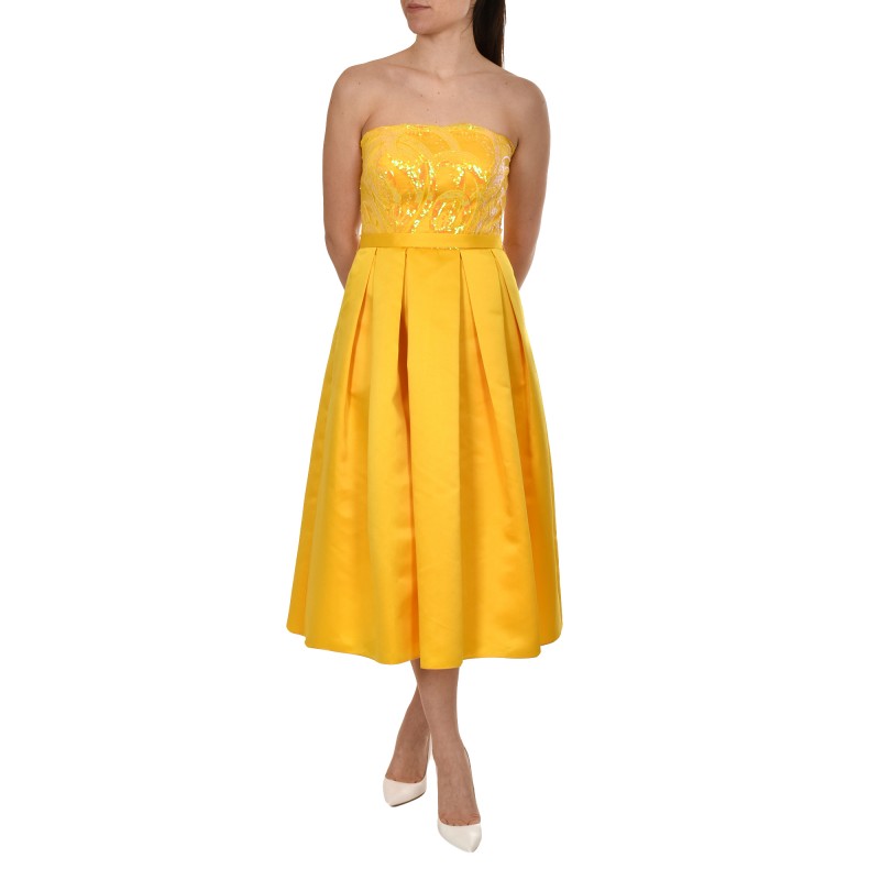 Allure Evening Sequin Patterned Pleated Dress-Yellow Allure Evening Sequin Patterned Pleated Dress-Yellow