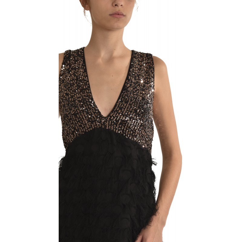 Dixie Dress Bronze Sequins & Fringes-Black