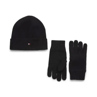 Tommy Hilfiger Essential Beanie & Gloves-Black