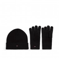 Tommy Hilfiger Flag Beanie And Gloves Gift Set-Black