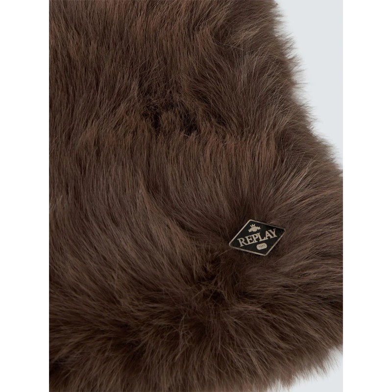 Replay Scarf Faux Fur With Diamod Logo-Brown Replay Scarf Faux Fur With Diamod Logo-Brown
