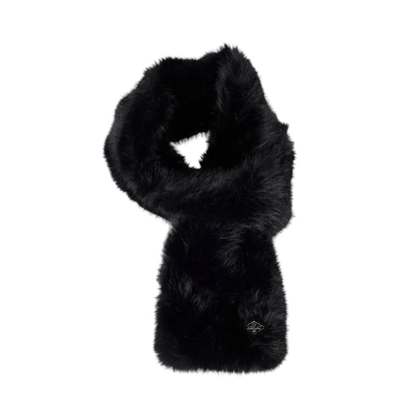 Replay Scarf Faux Fur With Diamond Logo-Black Replay Scarf Faux Fur With Diamond Logo-Black