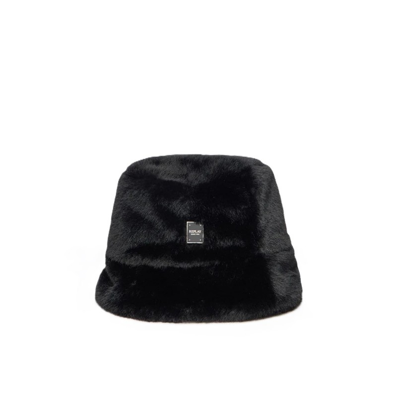 Replay Bucket Hat Faux Fur-Black