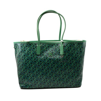 Tommy Hilfiger Monoplay Leather Tote Bag-Olympic Green