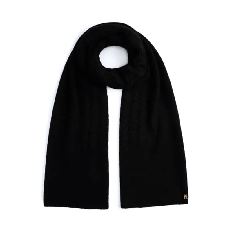Tommy Hilfiger Scarf Fluffy Knitted With Cable Chic Pattern-Black