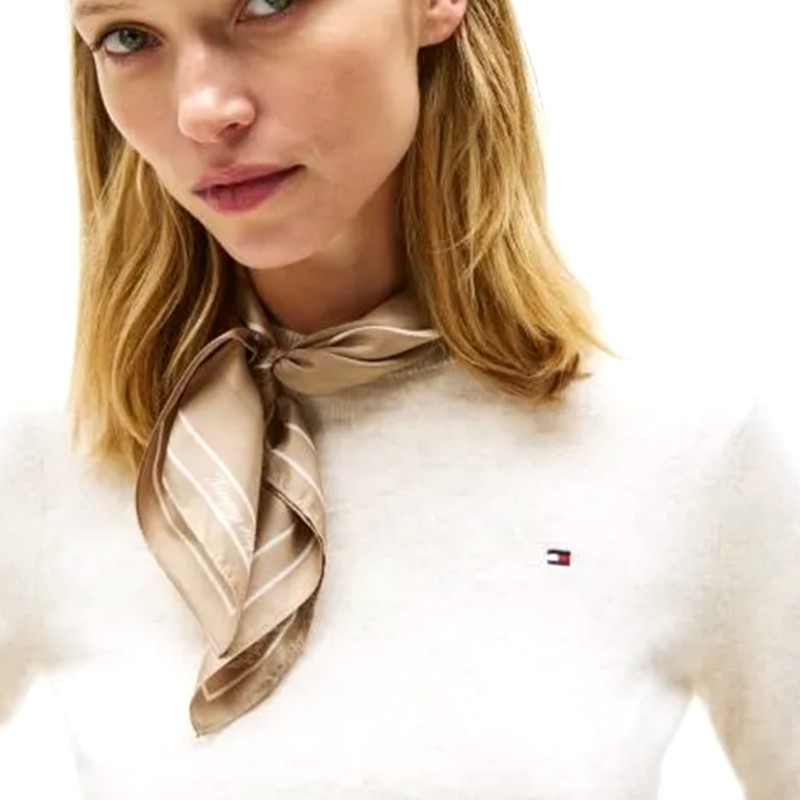 Tommy Hilfiger Scarf Heritage Logo Pure Silk Square-Sandalwood Tommy Hilfiger Scarf Heritage Logo Pure Silk Square-Sandalwood
